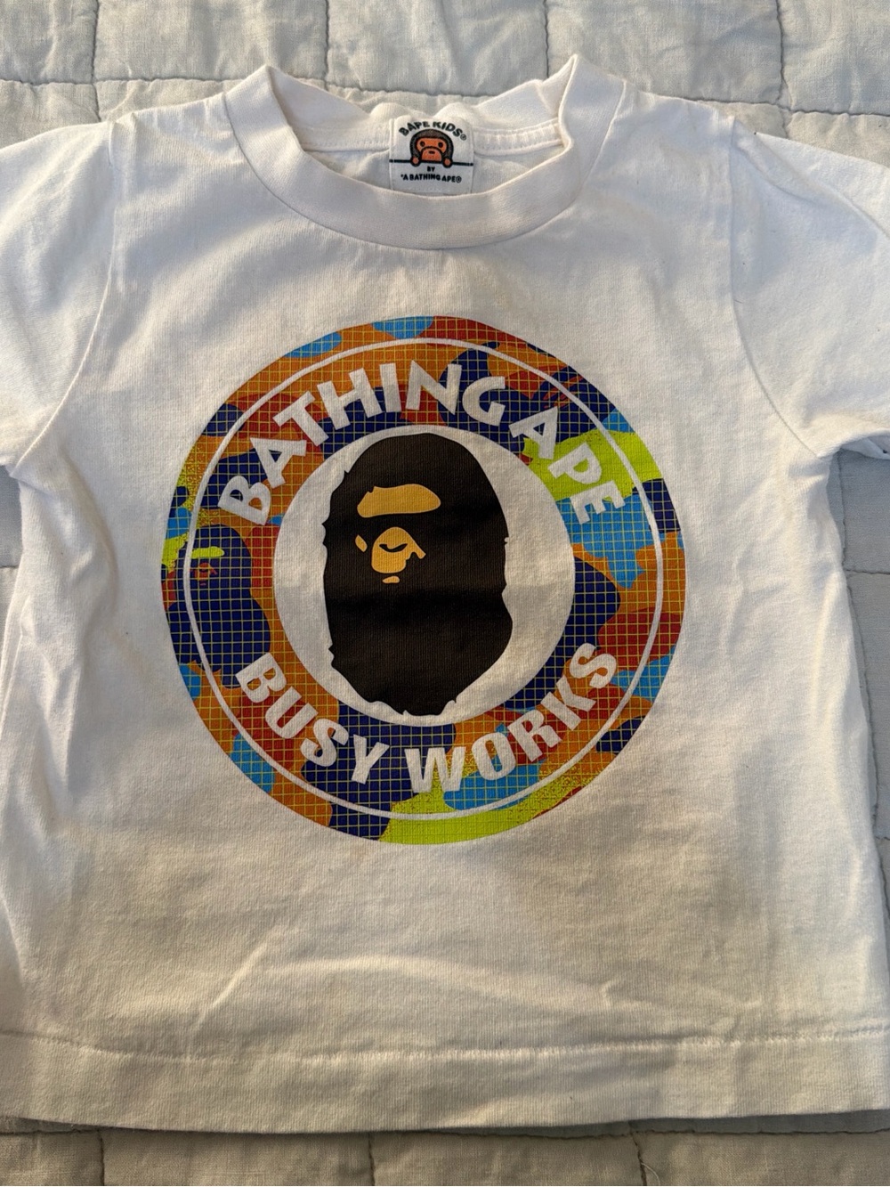 Bape Kids White T-Shirt with Multicolor Logo